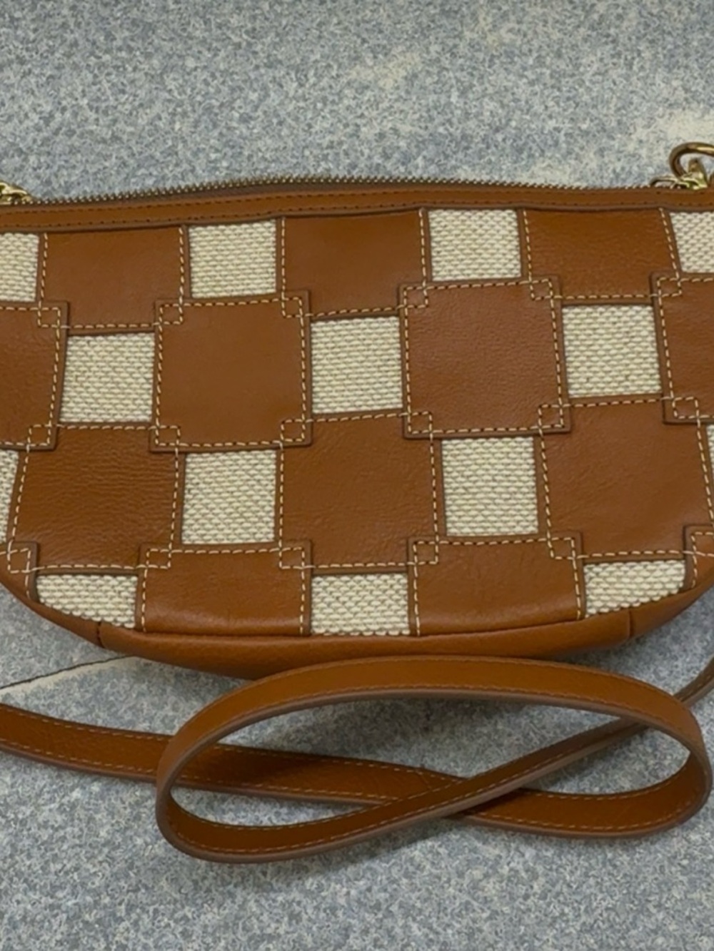 Fossil Brown & Cream Woven Leather Crossbody